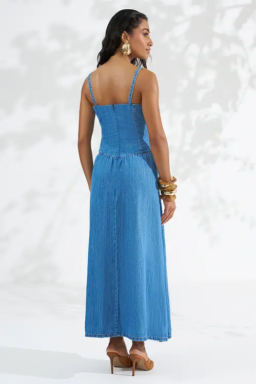 Vestido Jeans com Liocel Super Midi Feminino VJ5787