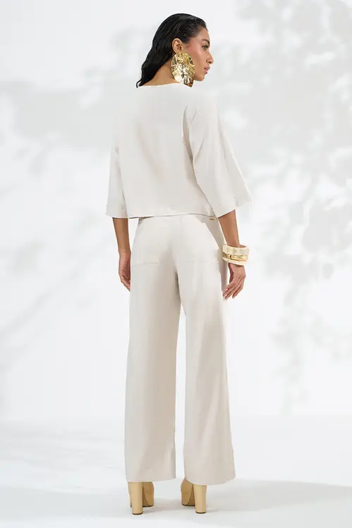 Calça em Linho Wide Leg Alfaiataria Feminina CPP5763