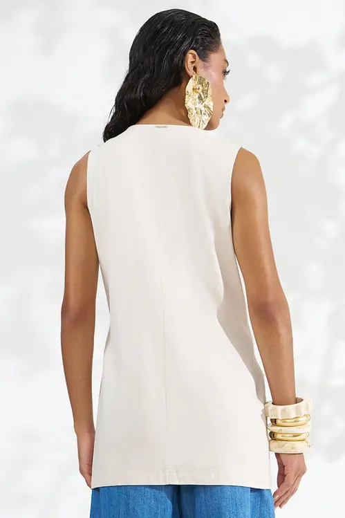 Colete Regata Alongado em Linho Alfaiataria Feminina KP5757