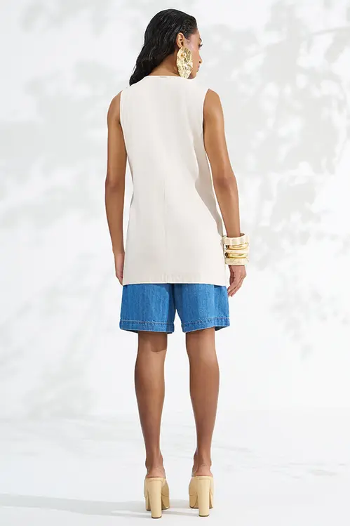 Colete Regata Alongado em Linho Alfaiataria Feminina KP5757