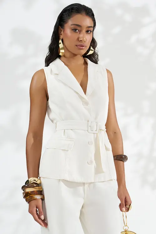 Blusa Sarja com Linho Alongada Feminina BS5745