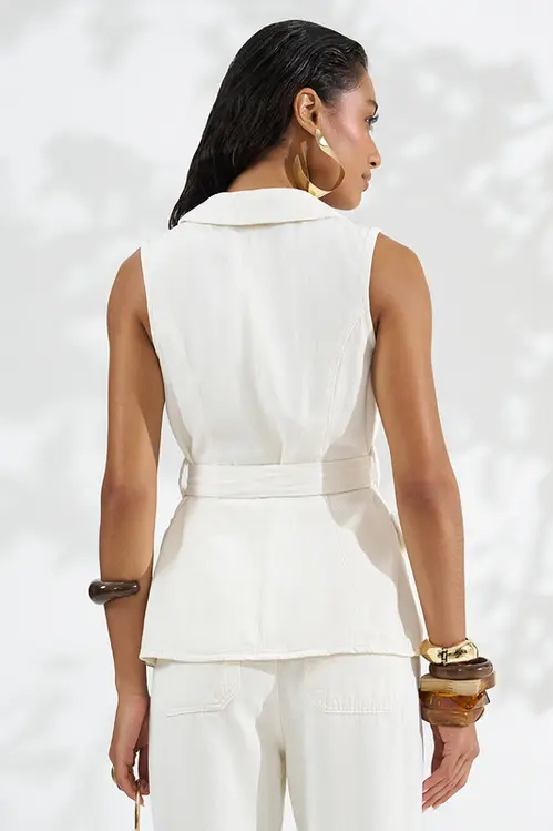 Blusa Sarja com Linho Alongada Feminina BS5745