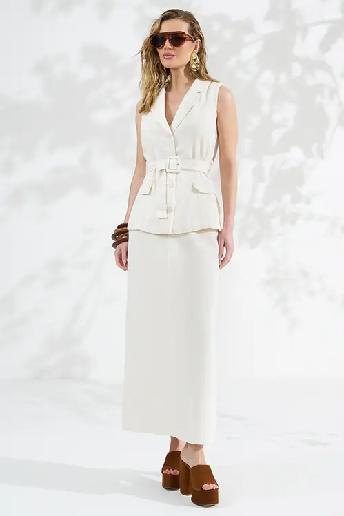 Blusa Sarja com Linho Alongada Feminina BS5745