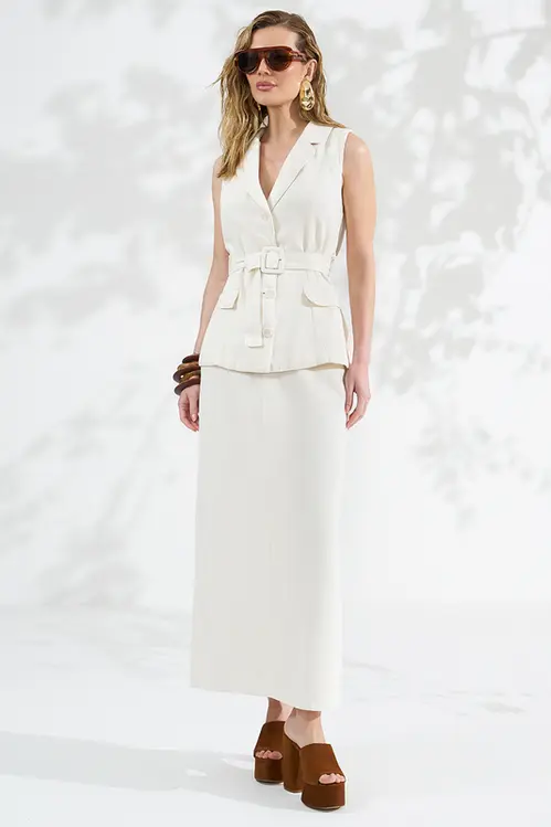 Saia Sarja com Linho Hiper Midi Feminina SS5747