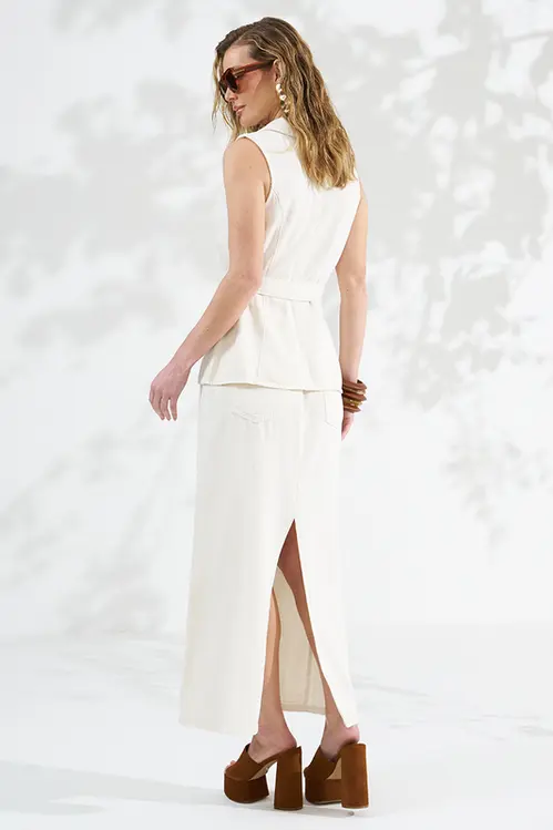 Saia Sarja com Linho Hiper Midi Feminina SS5747