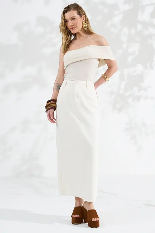 Saia Sarja com Linho Hiper Midi Feminina SS5747