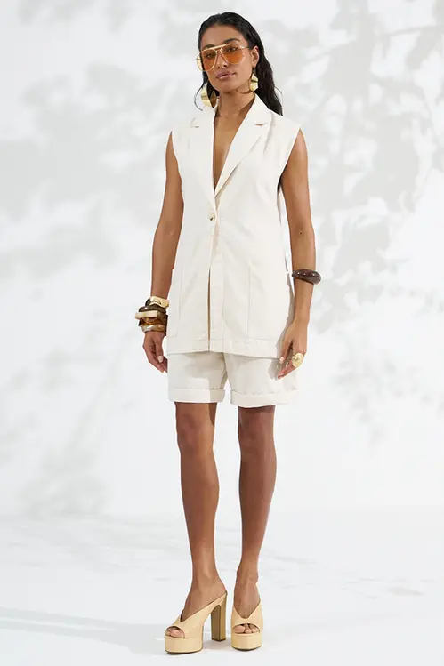 Colete Alongado em Linho Alfaiataria Feminino KP5769