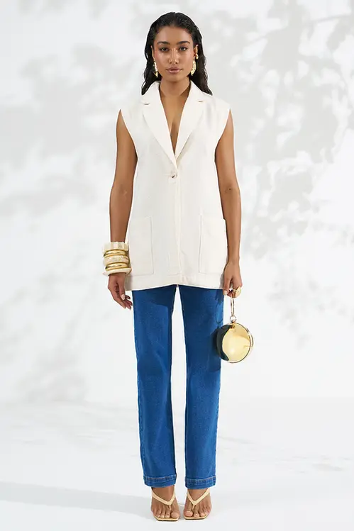 Colete Alongado em Linho Alfaiataria Feminino KP5769