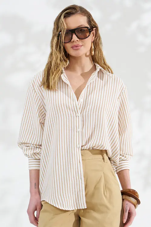 Camisa Listrada Alfaiataria Feminina YP5835