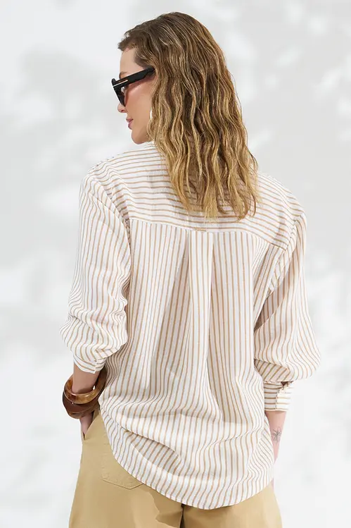 Camisa Listrada Alfaiataria Feminina YP5835