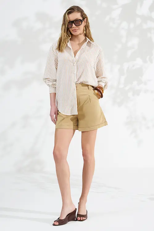 Camisa Listrada Alfaiataria Feminina YP5835