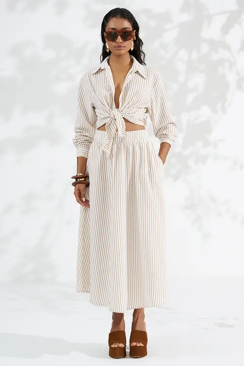 Saia Hiper Midi Listrada Alfaiataria Feminina SP5837