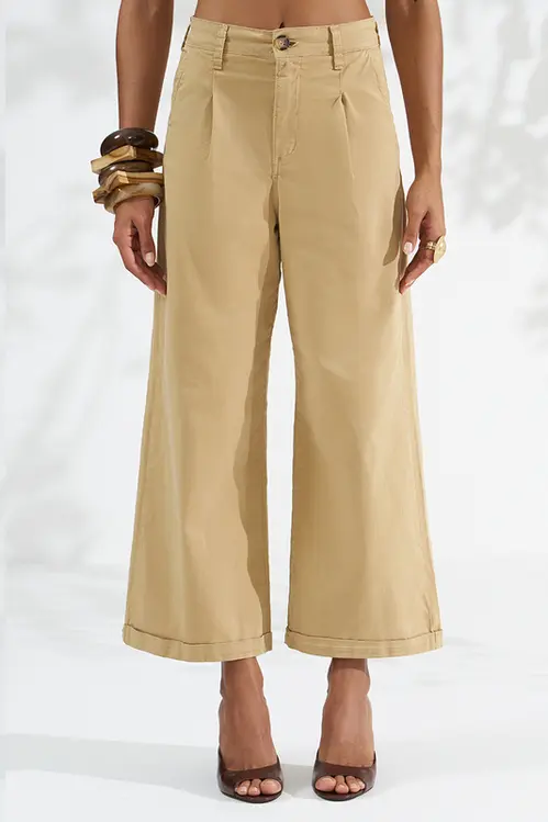 Calça Sarja Wide Leg Cropped Feminina CLM5825