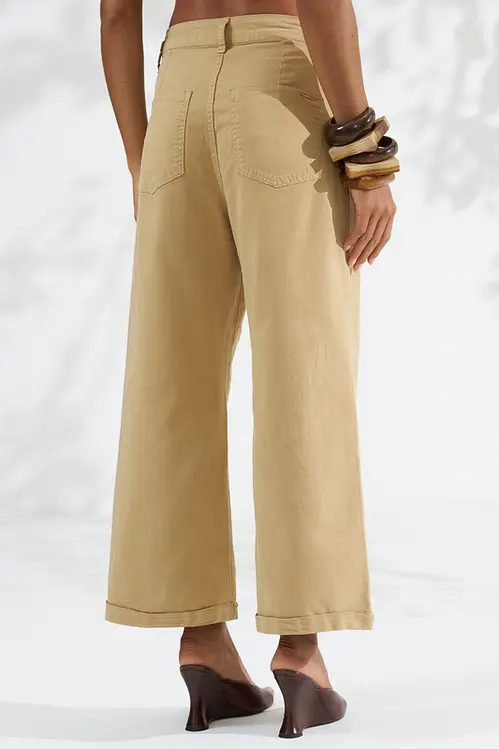 Calça Sarja Wide Leg Cropped Feminina CLM5825