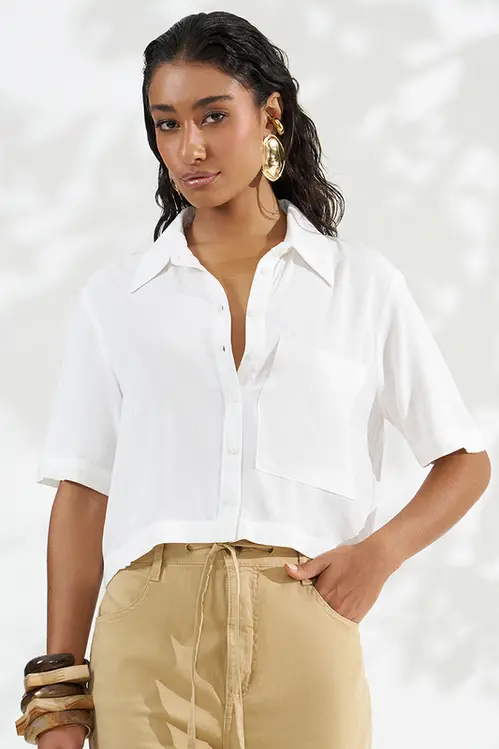 Camisa Cropped em Viscose Alfaiataria Feminina YP5843