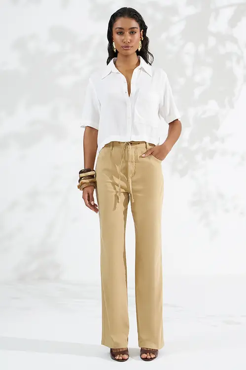 Camisa Cropped em Viscose Alfaiataria Feminina YP5843