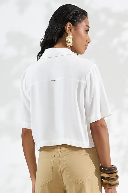 Camisa Cropped em Viscose Alfaiataria Feminina YP5843