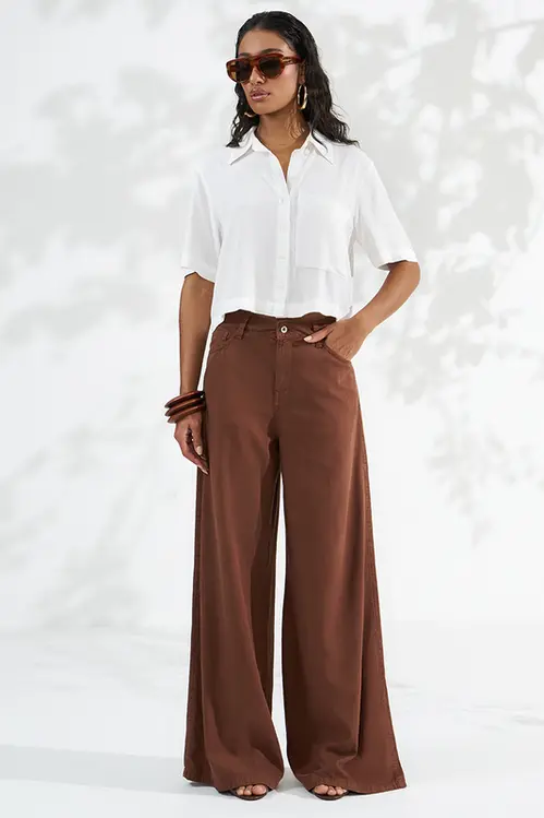 Camisa Cropped em Viscose Alfaiataria Feminina YP5843