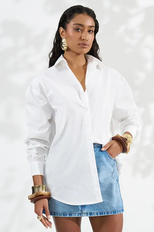 Camisa Over em Tricoline Alfaiataria Feminina YP5861