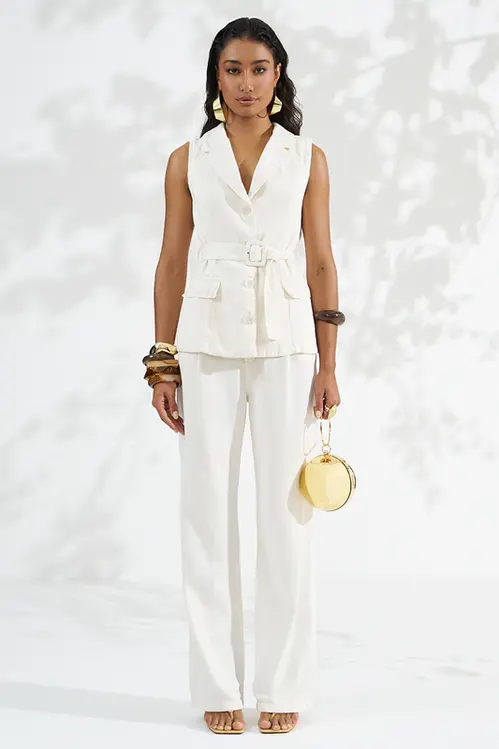 Calça Sarja com Linho Wide Leg Bruna Feminina CSM5749 Off White