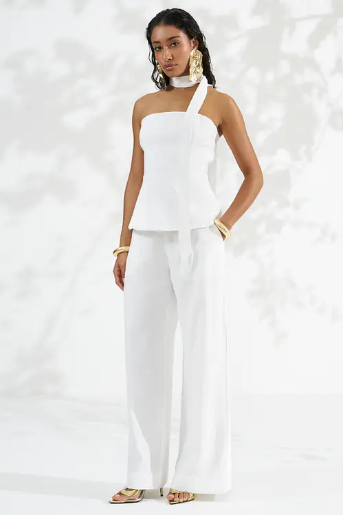 Calça em Viscose Pantalona Feminina CPP5853 Off White