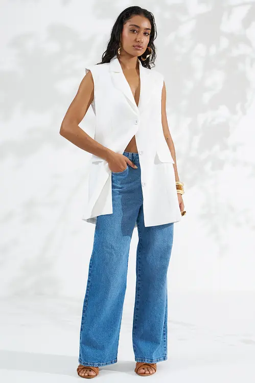 Colete Alongado em Viscose Alfaiataria Feminino KP5739