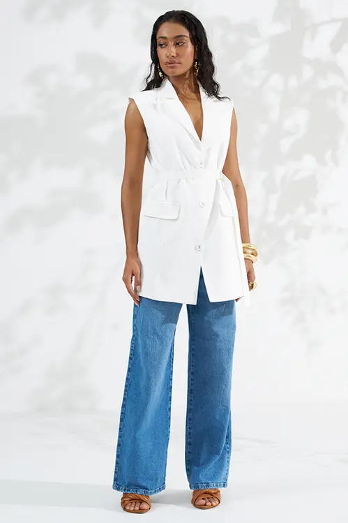 Colete Alongado em Viscose Alfaiataria Feminino KP5739