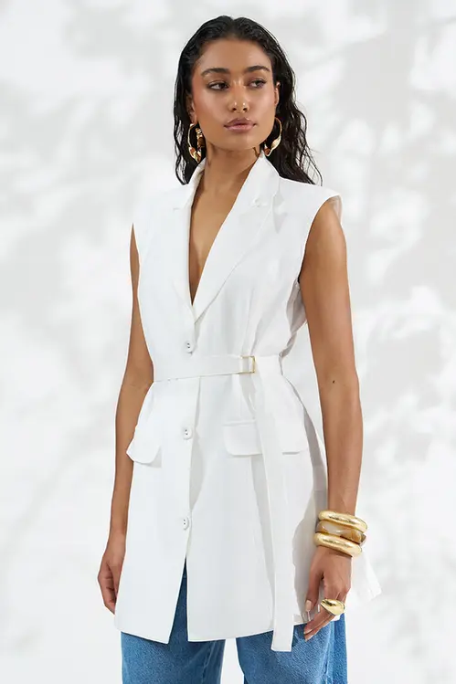 Colete Alongado em Viscose Alfaiataria Feminino KP5739