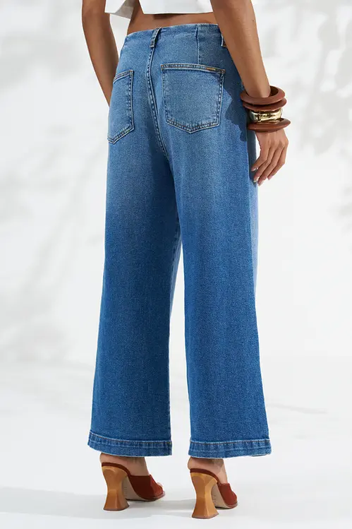 Calça Jeans Wide Leg Cropped Feminina CLM5777