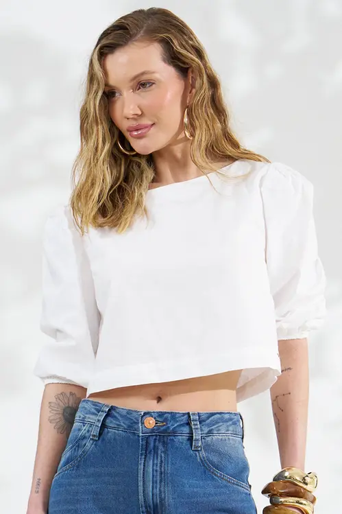 Blusa de Tricoline com Laço Feminina BP5859 Branco