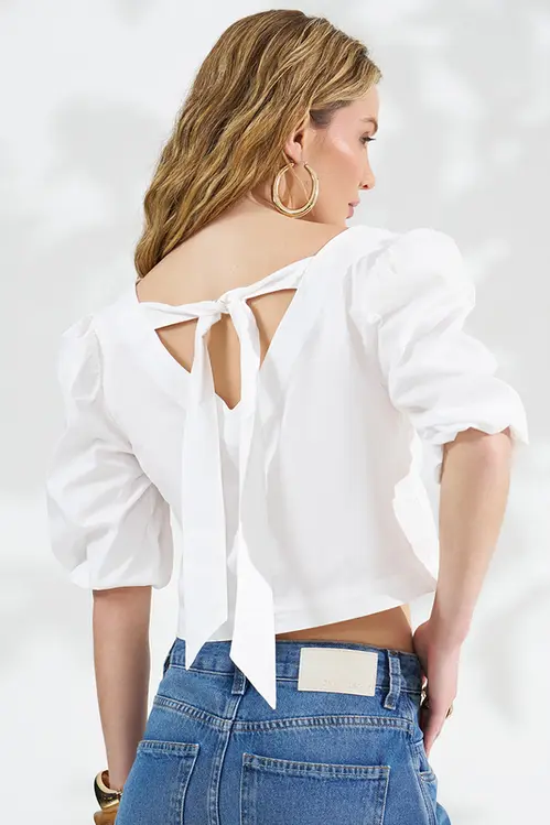 Blusa de Tricoline com Laço Feminina BP5859