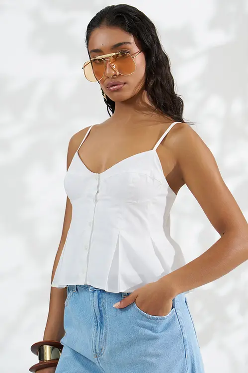 Blusa de Alça em Tricoline Feminina RP5809 Branco
