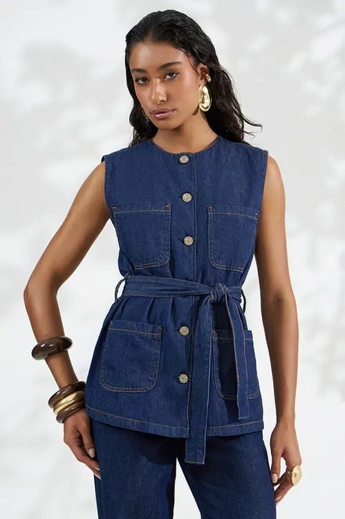 Colete Alongado Jeans Feminina CO5799