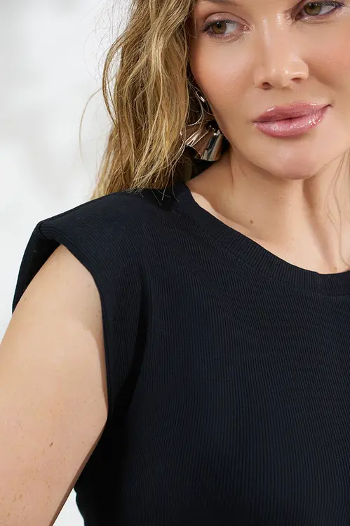 Blusa de Malha Canelada com Ombreira Feminina BM6009