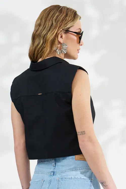 Camisa Cropped em Tricoline Feminina YP5867
