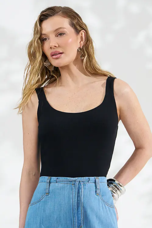 Regata Cropped Canelada Feminina RM6007 Preto
